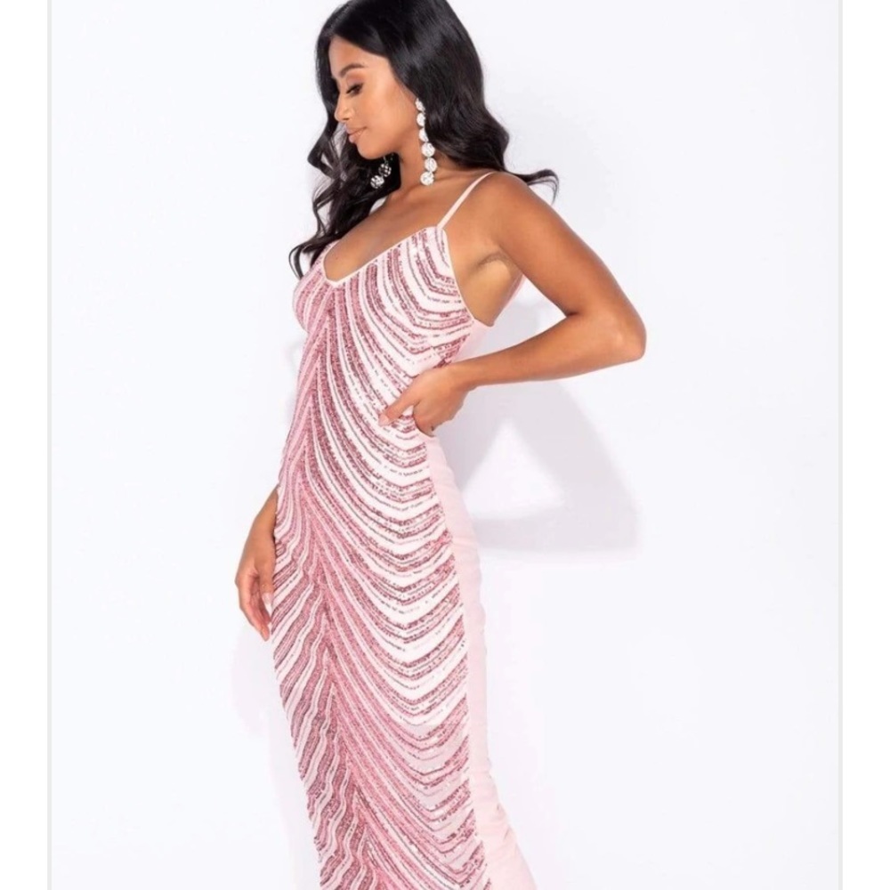 PINK SEQUIN CAMI STYLE BODYCON MIDI DRESS - Picture 6 of 7